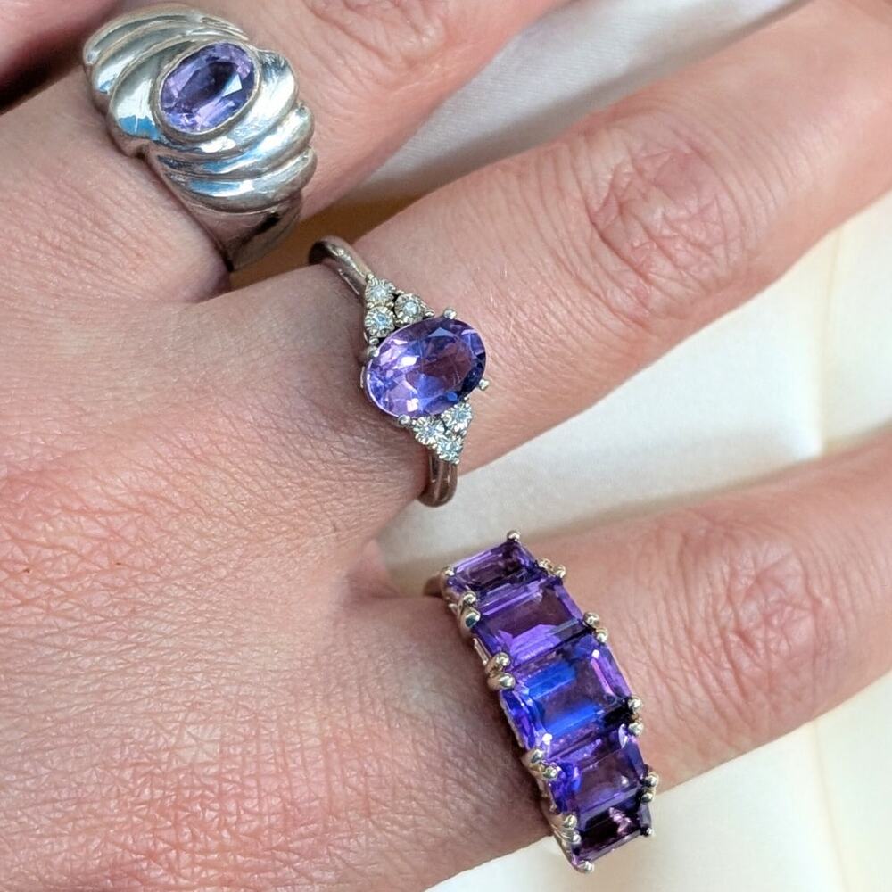 925 Sterling Silver Natural Amethyst Five-Stone Ring Size 7.75 - Picture 6 of 7